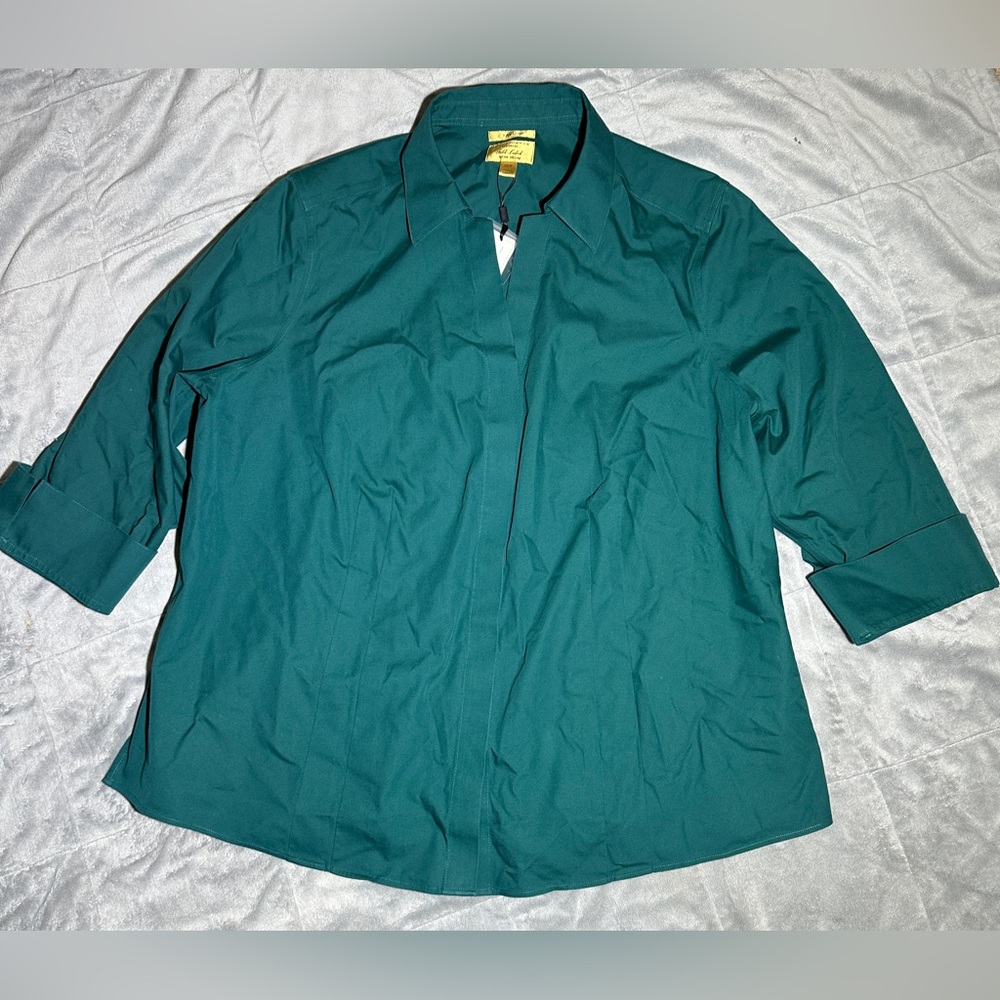 Investment Taylor Gold Label Non Iron Green Button Down Shirt Women Size 20W